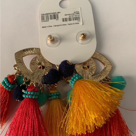 Aldo Multicolour Eye Tassel Statement Earrings Turquoise Red Yellow Pink Black - Picture 8 of 9